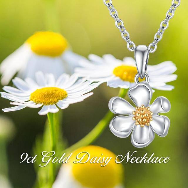 9K White Gold & Yellow Gold Daisy Pendant Necklace-2