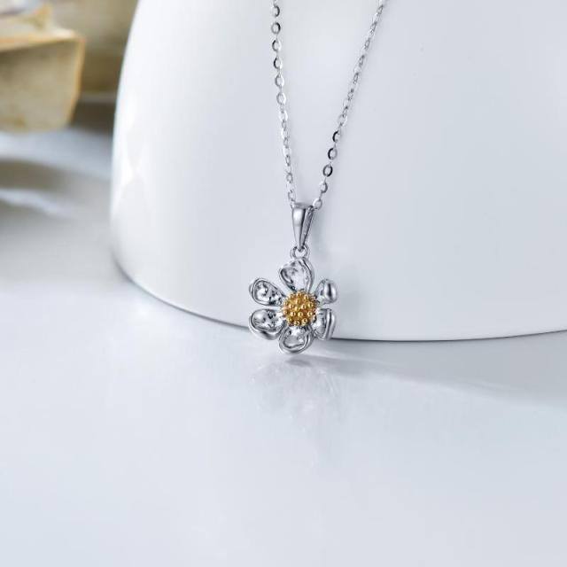 9K White Gold & Yellow Gold Daisy Pendant Necklace-3