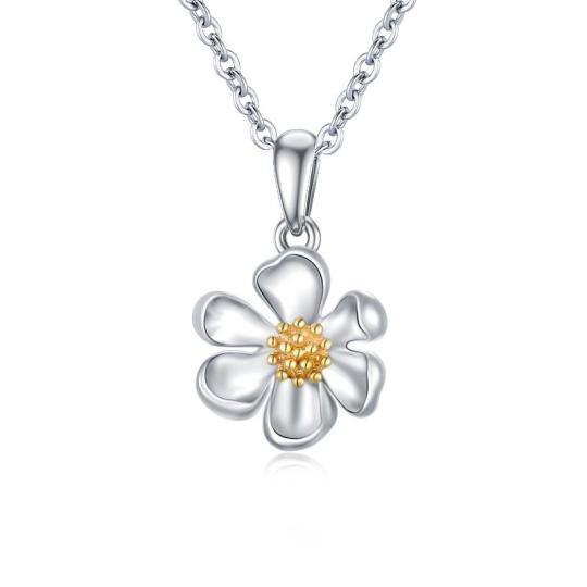 9K White Gold & Yellow Gold Daisy Pendant Necklace