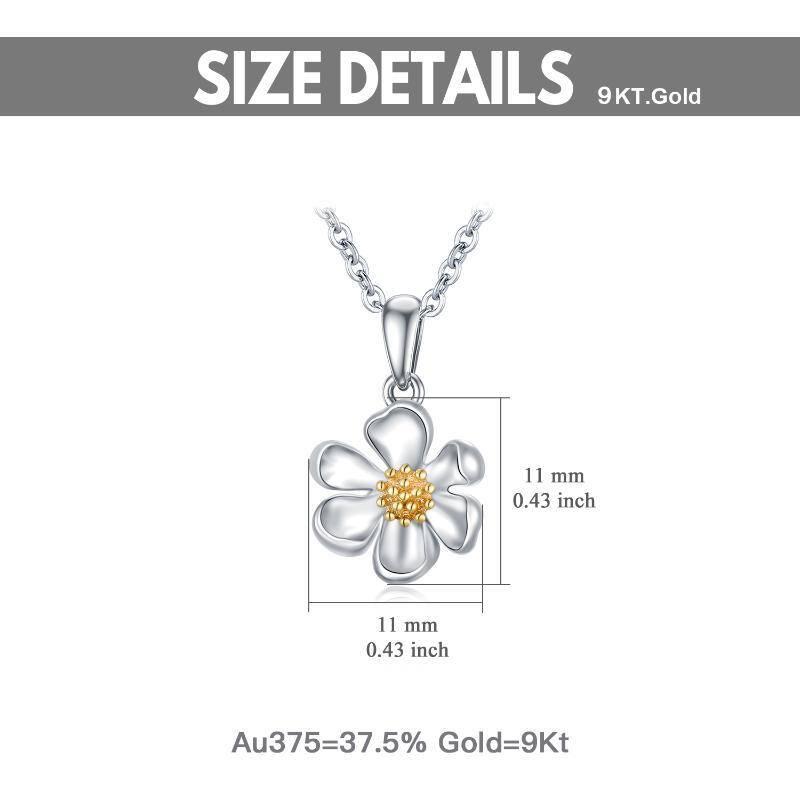9K White Gold & Yellow Gold Daisy Pendant Necklace-6