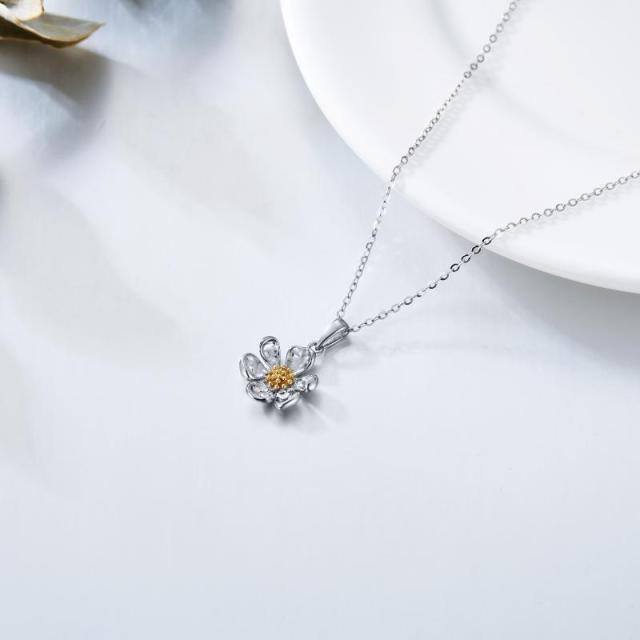 9K White Gold & Yellow Gold Daisy Pendant Necklace-4