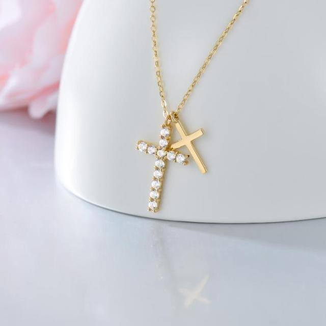 14K Gold Cubic Zirconia Cross Pendant Necklace-2