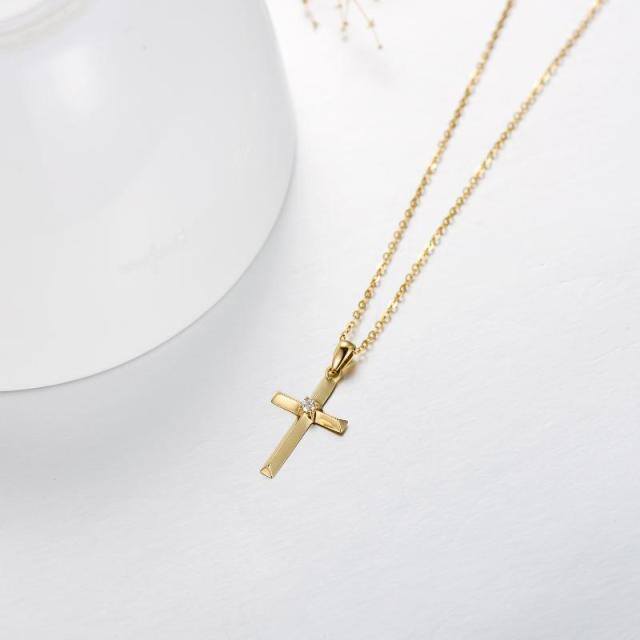 14K Gold Moissanite Cross Pendant Necklace-3