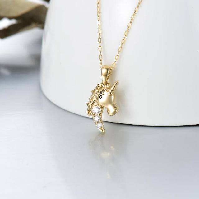 14K Gold Moissanite Unicorn Pendant Necklace-2