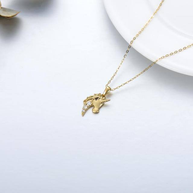 14K Gold Moissanite Unicorn Pendant Necklace-3