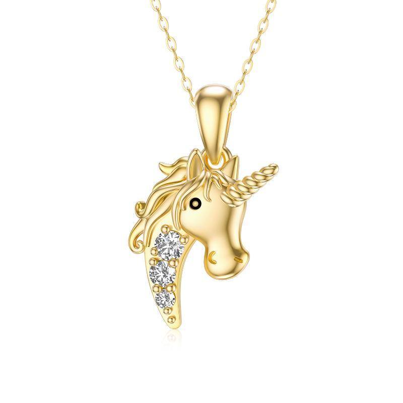 14K Gold Moissanite Unicorn Pendant Necklace-1