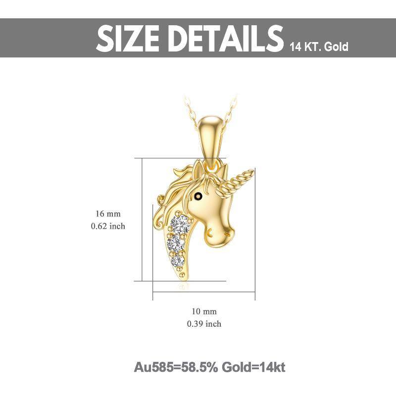 Collar de oro de 14 quilates con moissanita y unicornio-5
