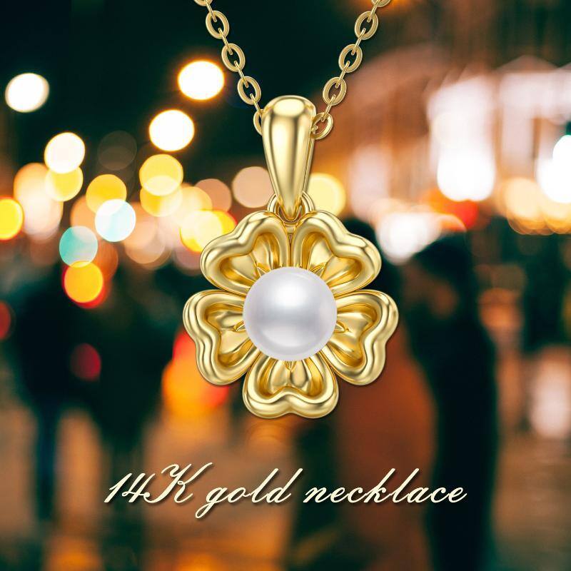 14K Gold Pearl Sunflower Pendant Necklace-6