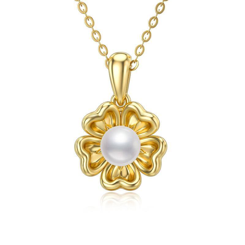 14K Gold Pearl Sunflower Pendant Necklace-1
