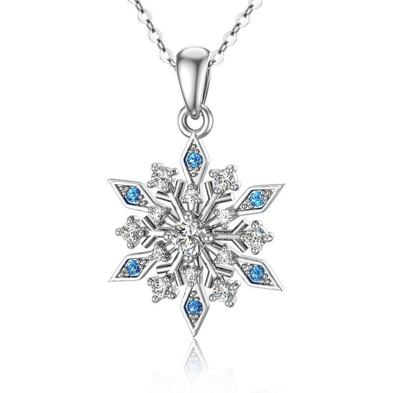 14K White Gold Cubic Zirconia Snowflake Pendant Necklace