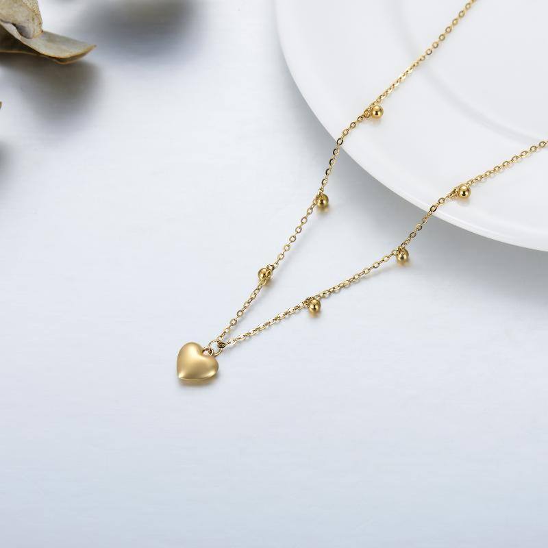 14K Gold Heart Metal Choker Necklace-5