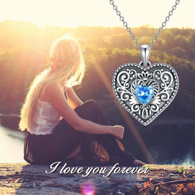 Sterling Silver Heart Shaped Cubic Zirconia Personalized Photo & Heart Personalized Photo Locket Necklace with Engraved Word-7