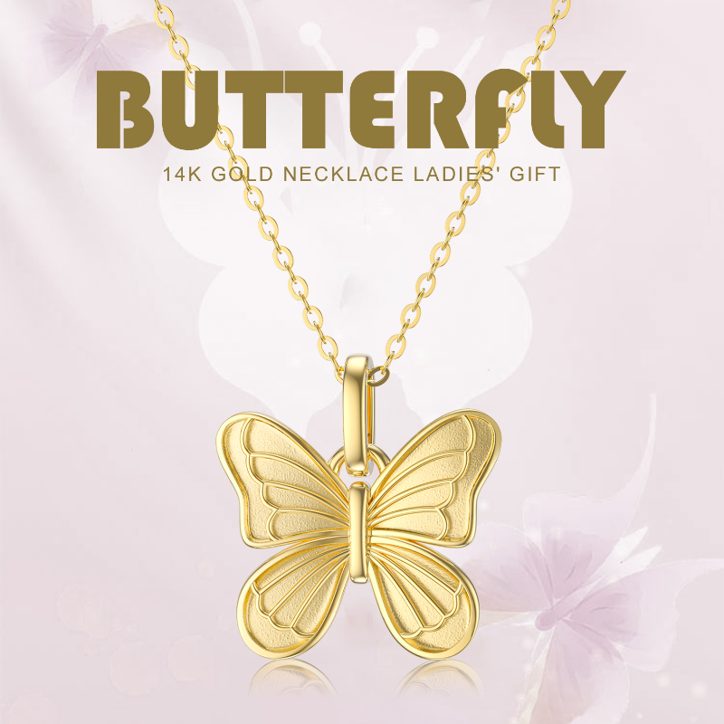 Collier à pendentif papillon en or 14K-4