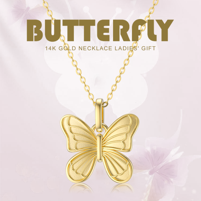 14K Gold Schmetterling Anhänger Halskette-3