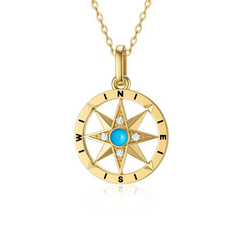 9K Gold Turquoise Compass Pendant Necklace-1