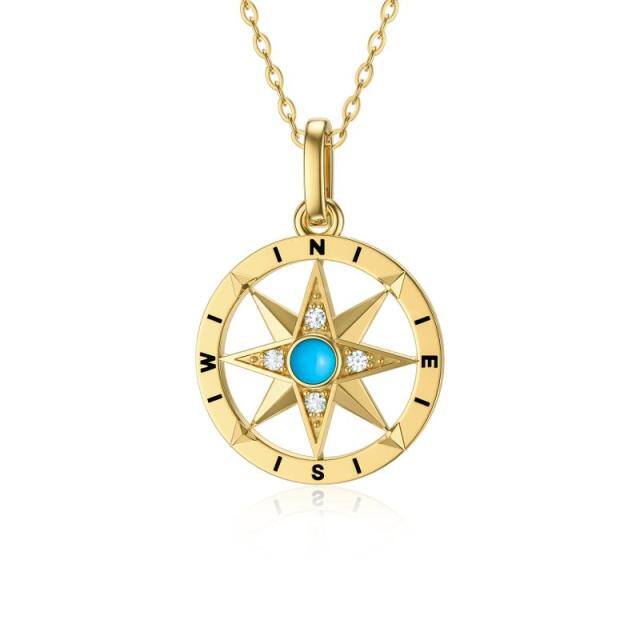 9K Gold Turquoise Compass Pendant Necklace-0