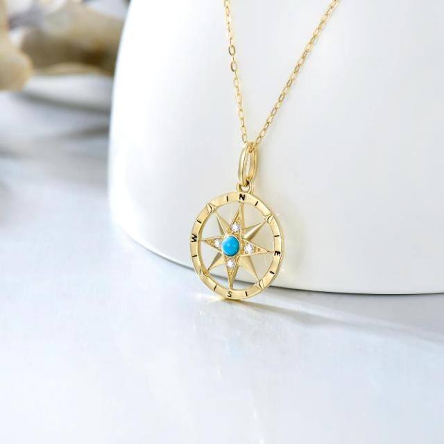 9K Gold Turquoise Compass Pendant Necklace-3