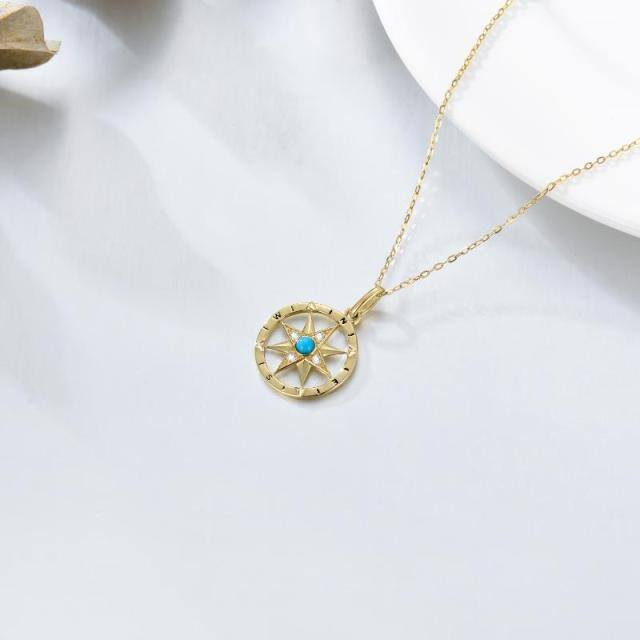 9K Gold Turquoise Compass Pendant Necklace-2