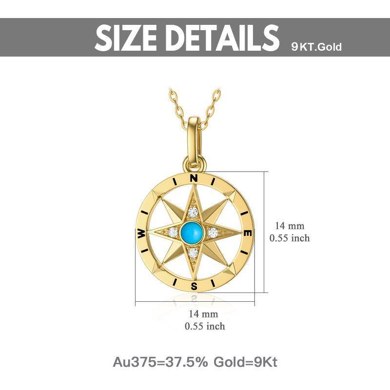 9K Gold Turquoise Compass Pendant Necklace-5