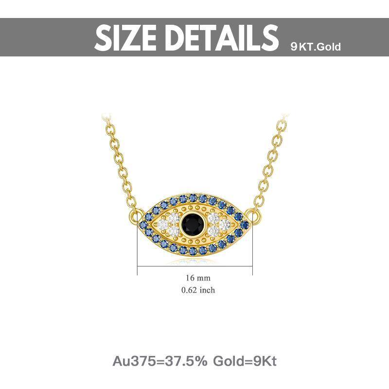 9K Gold Cubic Zirconia Evil Eye Pendant Necklace-6