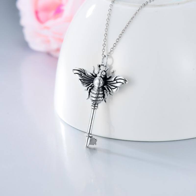 Sterling Silver Bees & Key Urn Necklace for Ashes-3