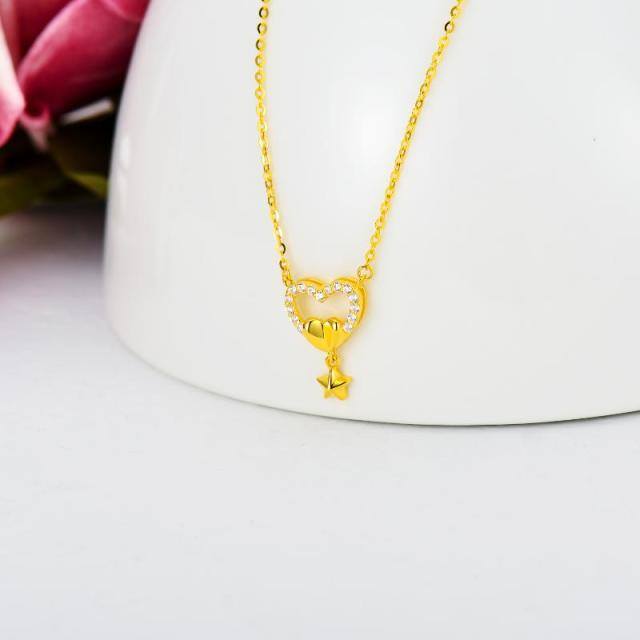 18K Gold Cubic Zirconia Heart Pendant Necklace-3