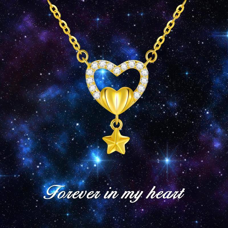 18K Gold Cubic Zirconia Heart Pendant Necklace-6