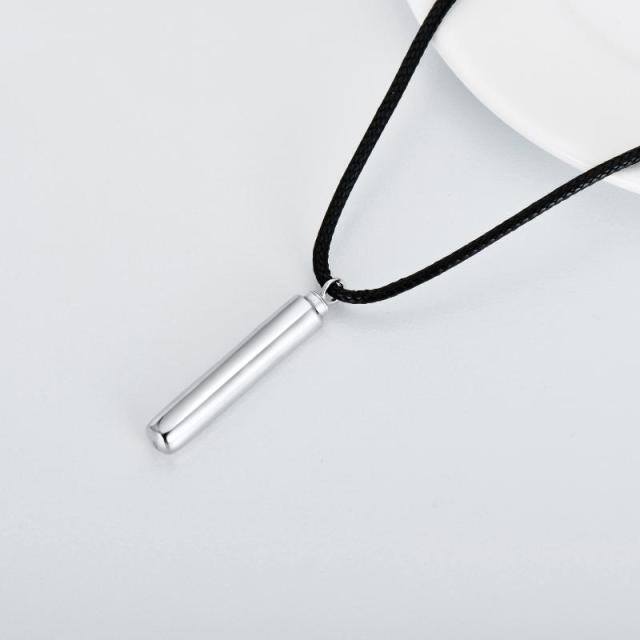 Sterling Silver Bar Urn Necklace for Ashes with Black Rope Chain for Men-3