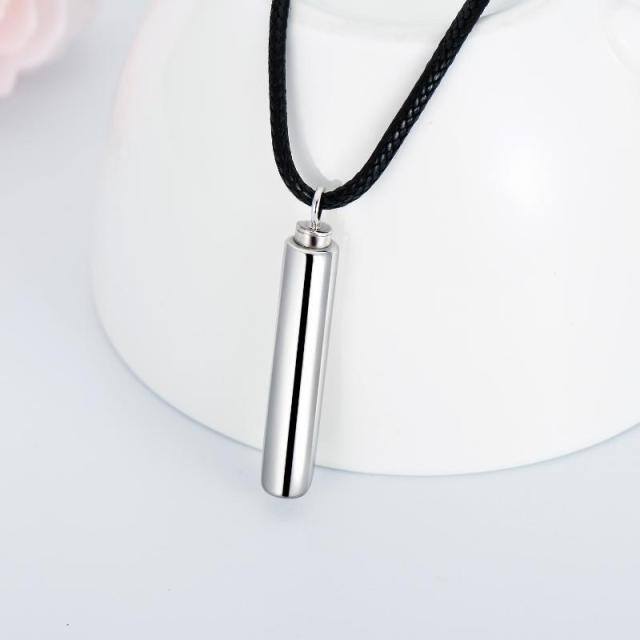 Sterling Silver Bar Urn Necklace for Ashes with Black Rope Chain for Men-2