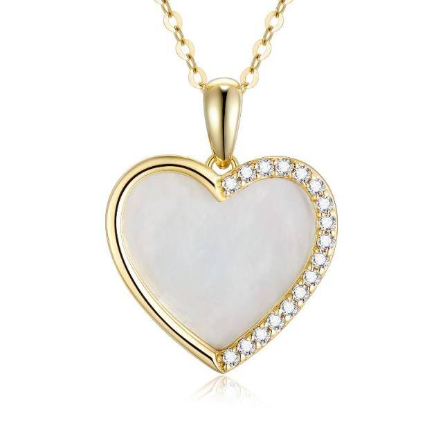 9K Gold Heart Shaped Mother Of Pearl Heart Pendant Necklace-1