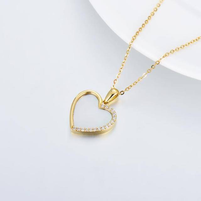 9K Gold Heart Shaped Mother Of Pearl Heart Pendant Necklace-4