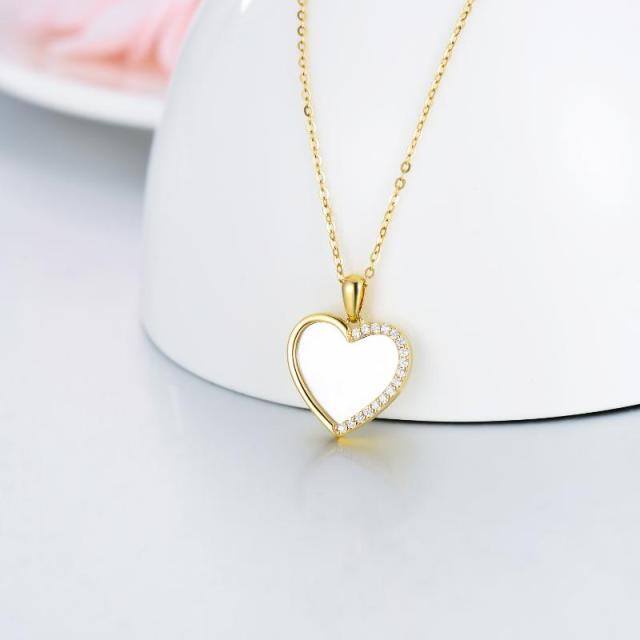 9K Gold Heart Shaped Mother Of Pearl Heart Pendant Necklace-3