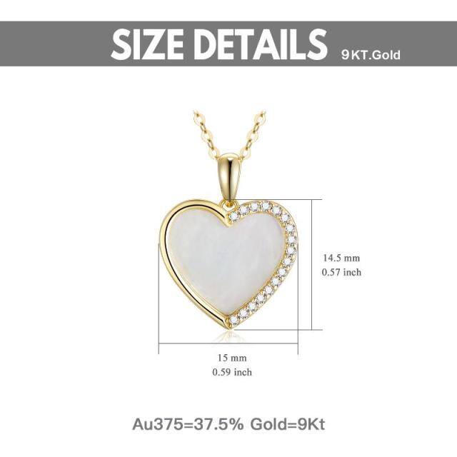9K Gold Heart Shaped Mother Of Pearl Heart Pendant Necklace-5