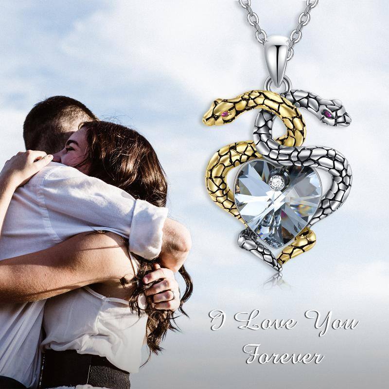 Sterling Silver Heart Crystal Snake Pendant Necklace-6