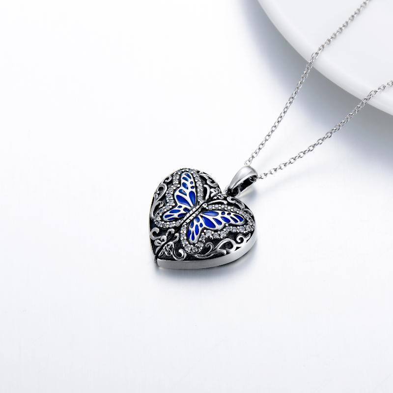 Sterling Silver Circular Shaped Butterfly & Personalized Photo Personalized Photo Locket Necklace-4