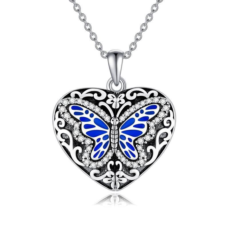 Sterling Silver Circular Shaped Butterfly & Personalized Photo Personalized Photo Locket Necklace-1