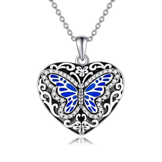 Sterling Silver Circular Shaped Butterfly & Personalized Photo Personalized Photo Locket Necklace-5