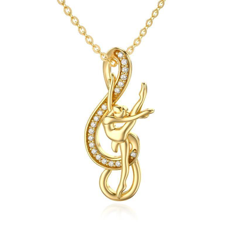 14K Gold Moissanit Ballett Tänzer & Unendlichkeit Symbol Anhänger Halskette-1