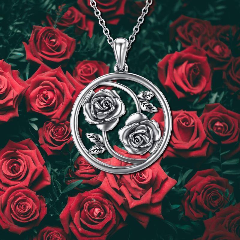 Sterling Silver Rose Sister Pendant Necklace-6