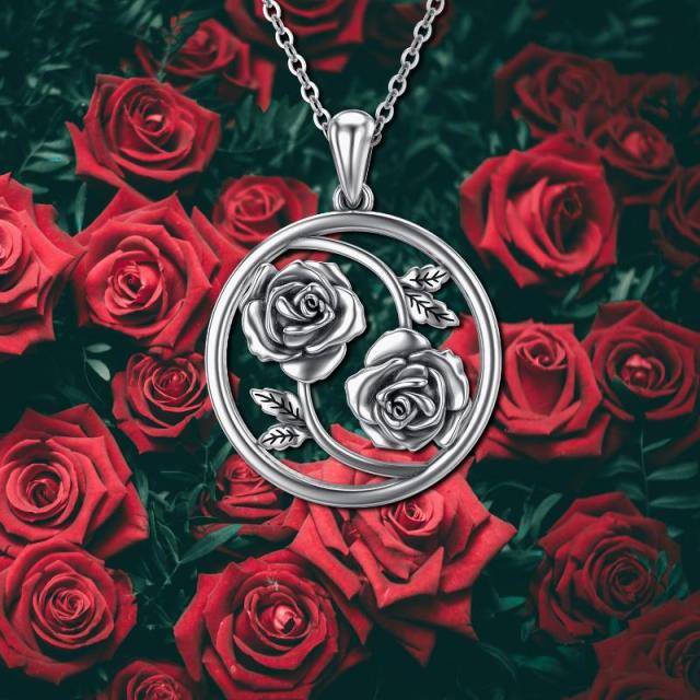 Sterling Silver Rose Sister Pendant Necklace-5