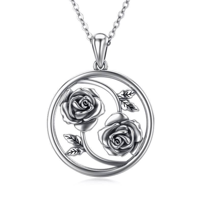 Collier en argent sterling avec pendentif sœur rose-1