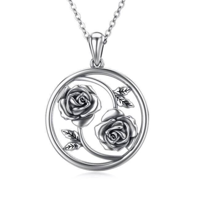 Sterling Silver Rose Sister Pendant Necklace-1