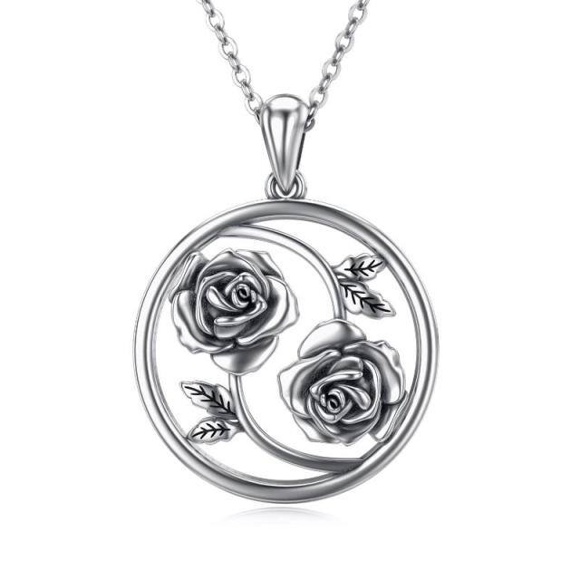 Sterling Silber Rose Sister Anhänger Halskette-0