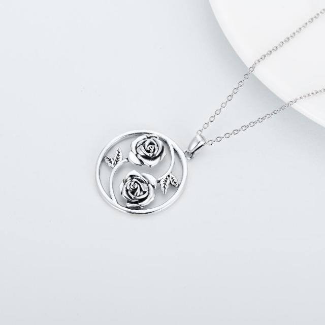 Sterling Silver Rose Sister Pendant Necklace-3