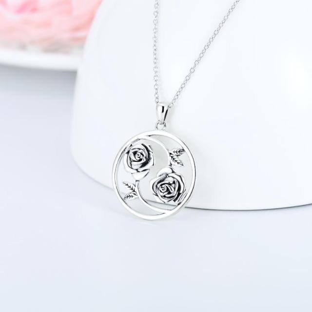 Sterling Silver Rose Sister Pendant Necklace-2