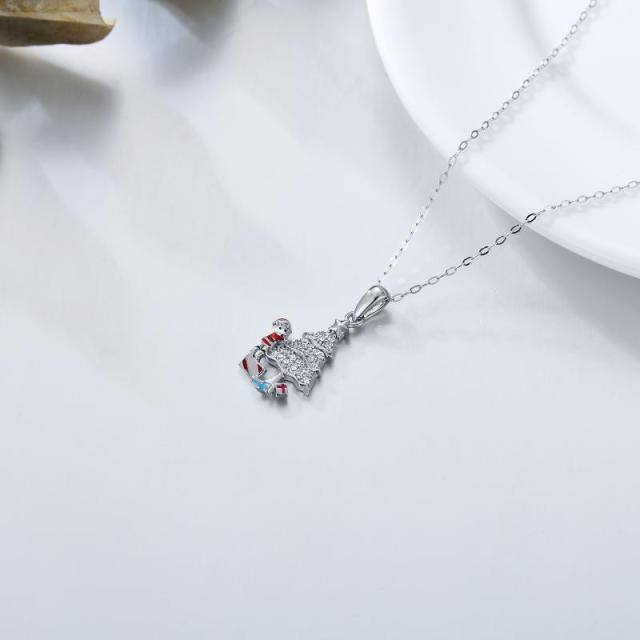 14K White Gold Cubic Zirconia Christmas Tree Pendant Necklace-3