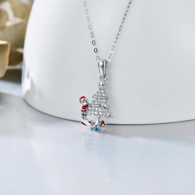 14K White Gold Cubic Zirconia Christmas Tree Pendant Necklace-2