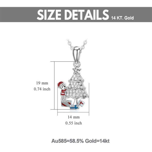 14K White Gold Cubic Zirconia Christmas Tree Pendant Necklace-5