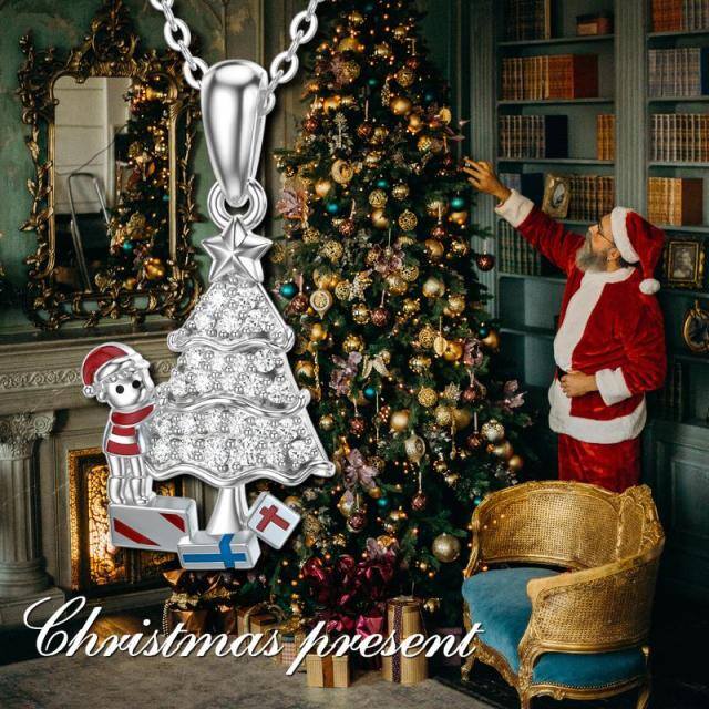 Colar com pingente de árvore de Natal em ouro branco 14K com zircónias cúbicas-4
