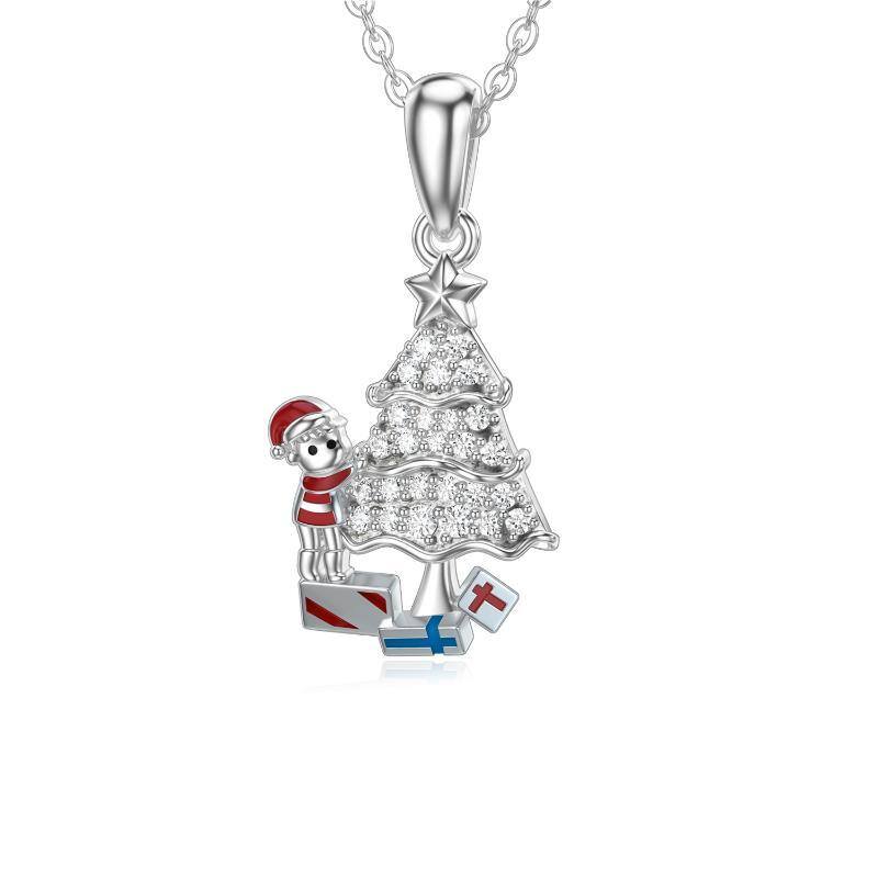 14K White Gold Cubic Zirconia Christmas Tree Pendant Necklace-1